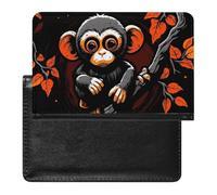 Monkey on Red Branch Passport Holder with 3 Card Slots, Portable PU Leather Travel Wallet, Slim Protective Cover for Passport, ID, Credit Cards