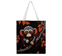 Monkey on Red Branch Tote Bag, Aesthetic Canvas Tote Bag Reusable Grocery Shopping Bag for Women Men