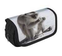 Monkey on The Ground Pencil Case Organizer - Large Capacity 3 Compartment Pencil Pouch for Adults, Portable Makeup Bag & Aesthetic Stationery Bag with Zipper (8.7x4.3") Unisex Gift