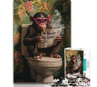 Monkey on The Toilet 1000 Piece Jigsaw Puzzles for Teenagers Gifts,Game Toys Every Piece Is Unique - Challenging Family Fun Game 38x26cm