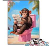 Monkey on The Toilet Adult Jigsaw Puzzles 1000 Pieces, Staycation Kill Time Every Piece Is Unique - Challenging Family Fun Game (size 50x75cm)