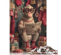 Monkey On The Toilet Wooden Jigsaw Puzzle 500 Pieces Adults Fun Toy Intellectual Game Decoration Stress Relief Education Game Relaxation And Intelligence 500pcs (52x38cm)