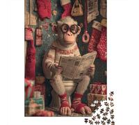 Monkey On The Toilet Wooden Jigsaw Puzzles 1000 Pieces for Adults Fun Toy Intellectual Game Home Decoration Stress Relief Education Game Premium & Durable 1000pcs (75x50cm)