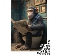 Monkey On The Toilet Wooden Jigsaw Puzzles Adults Fun 1000 Pieces Education Game Home Decoration Stress Relief Toy Intellectual Game Challenge Educational 1000pcs (75x50cm)