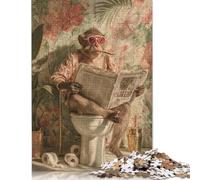 Monkey On The Toilet Wooden Jigsaw Puzzles for Adults Fun 300 Piece Education Game Toy Intellectual Game Home Decoration Stress Relief Relaxation And Intelligence 300pcs (40x28cm)