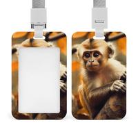 Monkey on Tree Id Badge Holder,Name Tag Holder with Detachable Lanyard,Waterproof Design Id Card Holder for Office, Workplace
