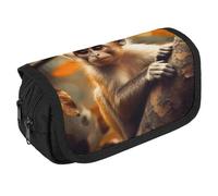 Monkey on Tree Pencil Case Organizer - Large Capacity 3 Compartment Pencil Pouch for Adults, Portable Makeup Bag & Aesthetic Stationery Bag with Zipper (8.7x4.3") Unisex Gift