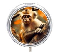Monkey on Tree Pill Box Waterproof Portable Medicine Pill Case Moisture Proof Metal Travel Pill Box with 3 Compartment Medicine Case