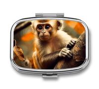 Monkey on Tree Pill Case with 2 Compartment, Pill Organizer Portable Square Pill Box,Vitamin Pill Organizer for Pocket Purse and Travel