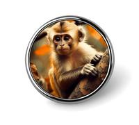 Monkey on Tree Round Badge Brooch Lightweight Lapel Tie Pins Unique Gifts Metal Brooch Badge For Hat Shirt Clothing Bags Decoration