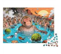 Monkey Onsen Soak Wooden Jigsaw Puzzle Waterproof 1000 Piece Puzzles for Adults Gifts Fun Educational Games