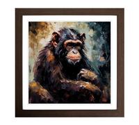 Monkey Palette Knife Painting No.2 Framed Print | 18x18 Inch Walnut Framed Wall Art | Ready to Hang | Modern Animal Picture | Living Room Bedroom Lounge Office