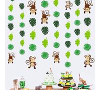 Monkey Palm Leaves Cutouts Garland Jungle Party Decorations Monkeys Hanging Wall Decorations for Kids Wild One Birthday Tropical Jungle Safari Animal Party Banner Backdrop for Boys Baby Shower Decor