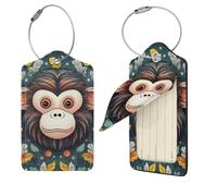 Monkey Pattern Luggage Tag for Suitcase PU Leather Suitcase Tag with Stainless Steel Loop and Address Card Baggage Tags Cute Bag Name Travel Tags ID Labels for Women Men 2 PCS