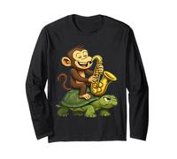 Monkey Plays Saxophone Riding A Turtle Long Sleeve T-Shirt