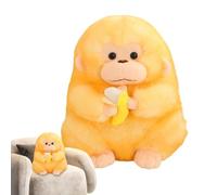 Monkey Plush | 30 cm Short Fabric with PP Cotton Padding | Realistic Orangutan Holding Soft Banana | Birthday Gift Child Decoration Bedroom Living Room Shelf Golden Brown