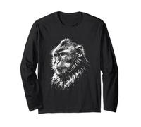 Monkey Portrait Black and White Animal Lover Long Sleeve T-Shirt