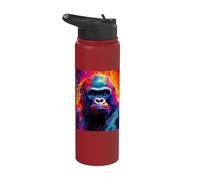 Monkey Portrait Oil Printing Gorillas Silverback Stainless Steel Insulated Water Bottle