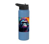 Monkey Portrait Oil Printing Gorillas Silverback Stainless Steel Insulated Water Bottle