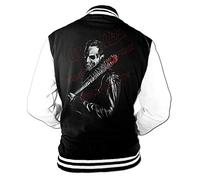Monkey Print Men's College Jacket Negan Skull Saviors Walking Zombie Dead Lucille Baseball Jacket - Black/White, XL