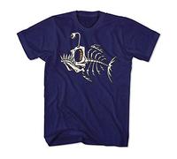 Monkey Print T-Shirt Fish Bones Cartoon Fun Angler Fish - Navy Blue, XXL