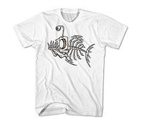 Monkey Print T-Shirt Fish Bones Cartoon Fun Angler Fish - White, XL