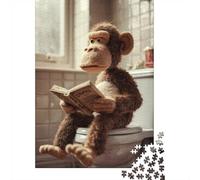 Monkey Reading A Book on A Toilet Jigsaw Puzzle for Adults, 1000 Pieces, 38x26cm/1000pcs, Screen-Free Leisure, Weekend Downtime And Time at Home