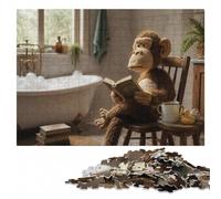 Monkey reading a book on a toilet Jigsaw Puzzle for Adults, 500 Pieces