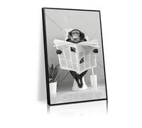 Monkey reading newspaper, canvas, wall art, printing animal posters, decoration suitable for bedroom and bathroom（L36 xW24-canvas）