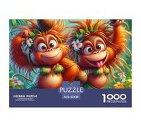 Monkey Recycled Paper 1000 Piece Jigsaw Hula Monkey Couple Cartoon Puzzle - for Adults Educational Game Decompression Wall Decoration52x38cm/1000pcs