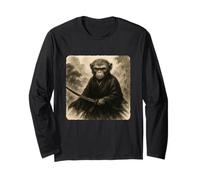 Monkey Samurai Warrior Katana Kimono Zen Sumi-E Vintage Long Sleeve T-Shirt