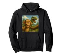 Monkey Selfie T-Rex Dinosaur Chase Funny Humor Pullover Hoodie