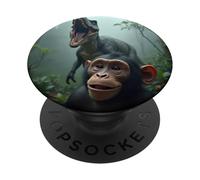 Monkey Selfie With Dinosaur - Jurassic Mayhem PopSockets Adhesive PopGrip
