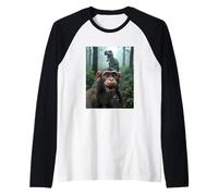 Monkey Selfie with Dinosaur - Jurassic Mayhem Raglan Baseball Tee