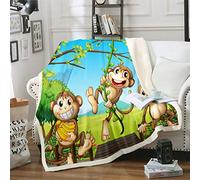 Monkey Sherpa Cute Cartoon Monkey Fleece Throw Blanket for Kids - Safari Banana Vine Plush - Double 60x79 Inch