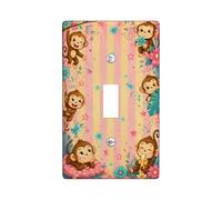 Monkey Single Light Switch Cover Plate, Playful Fanciful Flower Star Spring Peach Plastic Standard Size Toggle Light Switch Cover for Living Room Bedroom Home Office Decor (Single)
