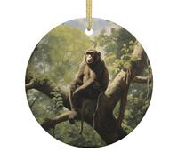 Monkey Sitting on a Tree A 2.9-inch Ceramic Christmas Ornament with a Printed Pattern Perfect for windowsills porches and Living Rooms