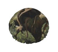 Monkey sitting on a tree Double layer women's shower cap, reusable, large size design suitable for all hair lengths, suitable for girls, spa and home salon use.