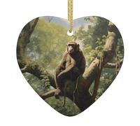 Monkey Sitting on a Tree Heart-Shaped Ceramic Pendant Printed Ceramic Pendant Suitable for Hanging on windowsills or fireplaces