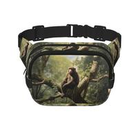 Monkey sitting on a tree Pattern trendy fashionable waist bag, unisex travel sports messenger bag