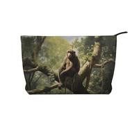 Monkey sitting on a tree Women's corduroy cosmetic bag, portable zipper hand-held wallet, suitable for travel and daily storage of cosmetics,