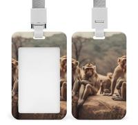 Monkey Sitting on Stone Id Badge Holder,Name Tag Holder with Detachable Lanyard,Waterproof Design Id Card Holder for Office, Workplace