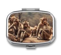 Monkey Sitting on Stone Pill Case with 2 Compartment, Pill Organizer Portable Square Pill Box,Vitamin Pill Organizer for Pocket Purse and Travel
