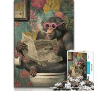 Monkey Sitting on The Toilet Jigsaw Puzzles for Teenagers 1000 Piece Puzzle,Fun Games Every Piece Is Unique - Challenging Family Fun Game (38x26cm)