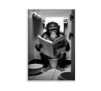Monkey Sitting on The Toilet Reading A Newspaper, Funny Bathroom Wall Decor, Funny & Quirky Animal Print, Home S, Ai Art-1