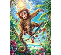 Monkey Skateboarding in A Tropical Forest 300 Piece Jigsaw Puzzle for Adults Science Fiction Magical Dream Jigsaw Morning Leisure Activity Vibrant Brainteaser Perfect Holiday Present Home Decor Acce