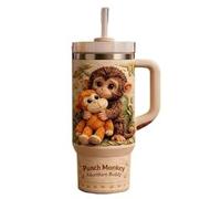 Monkey Stress-Relieving Insulated Mug - 40oz Large Capacity Insulated Travel Mug with Handle and Straw - an Inspirational Gift for Friends, Family, and Colleagues