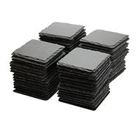 MONKEY SUN 60 Pack 4 x 4 Inch Gorgeous Black Slate Stone Coasters Bulk Square Slate Stone Cup Coaster for Drink Bar Kitchen Home, Handmade Natural Rough Edge, Set of 60