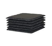 MONKEY SUN 6Pack 4 x 4 Inch Gorgeous Black Slate Stone Coasters Bulk Square Coaster for Laser Engraving,Painting,Drink Bar Kitchen Home,DIY Handmade Natural Rough Edge,Set of 6