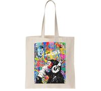 Monkey Thinker - Banksy Urban Contemporary Colorful Street Art - DJ Chimp de Canvas Tote Bag - Reusable Cotton Shopping Bag, Natural